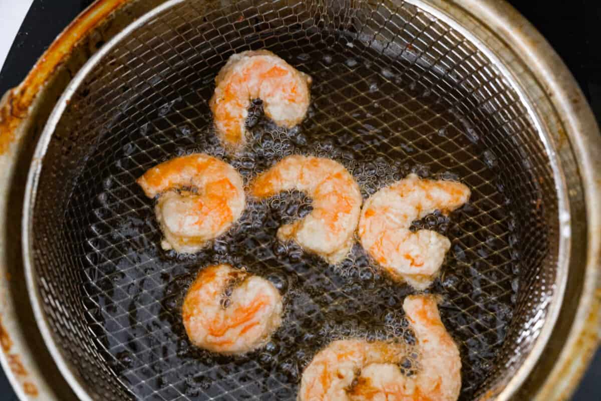 Frying the bang bang shrimp