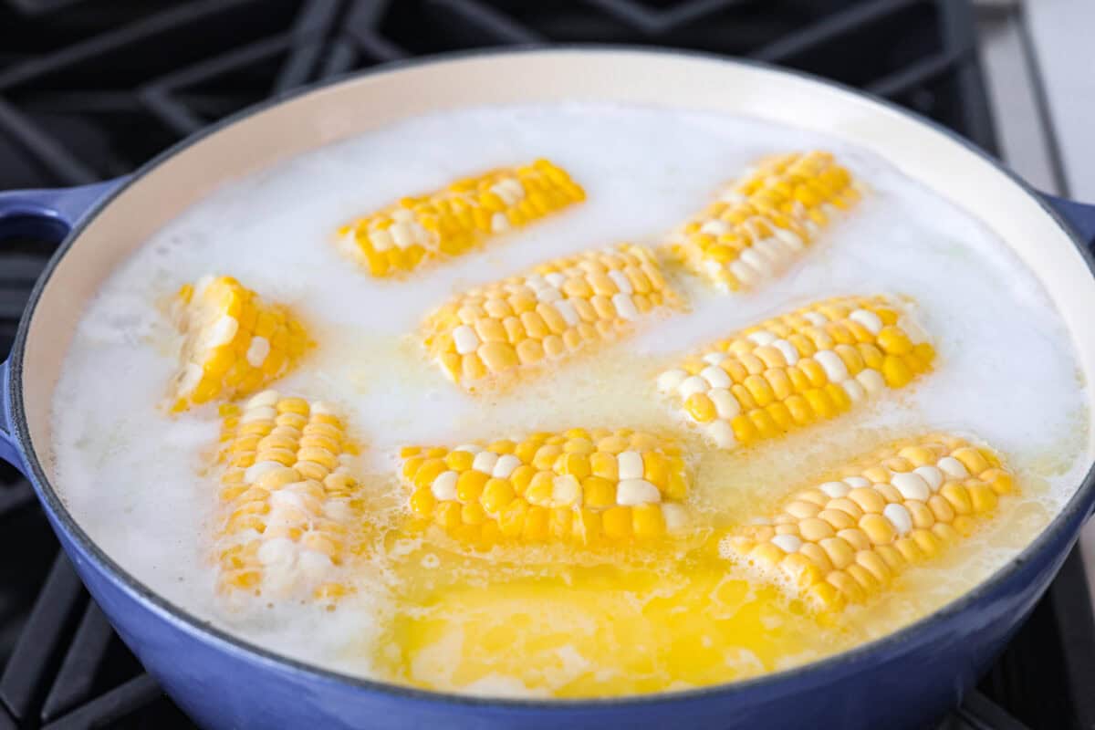 Fourth photo of boiling corn on the cob.