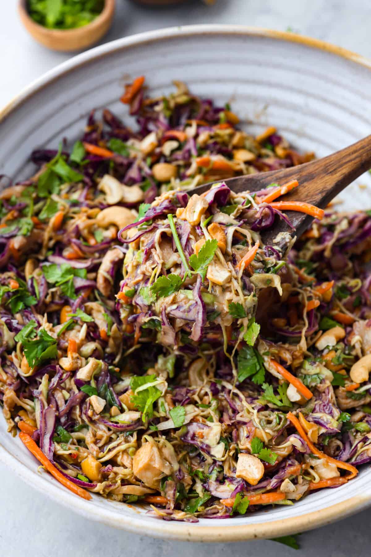 A close up of the Thai Chicken Salad in a bowl. 