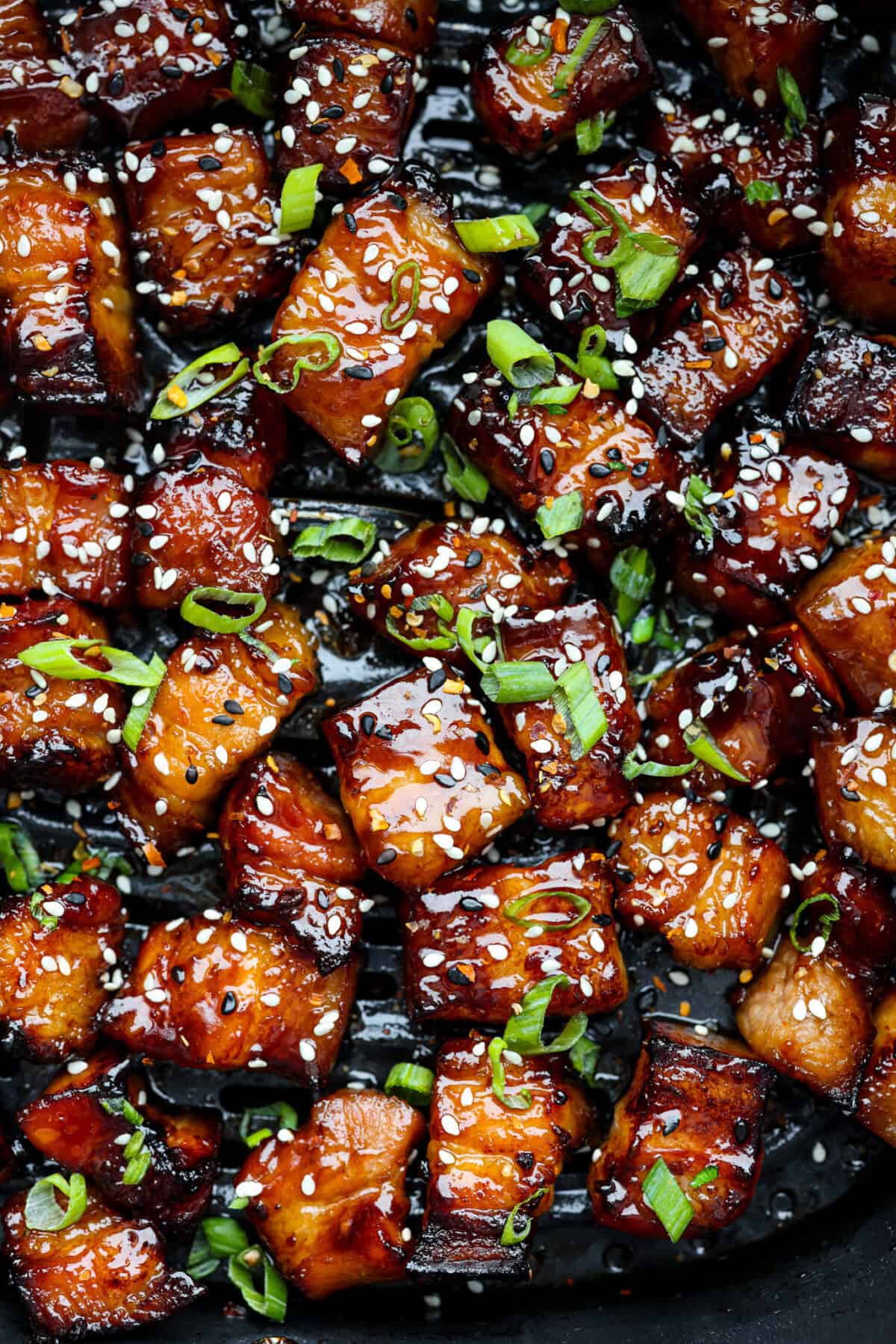 Close up shot of air fryer pork belly. 