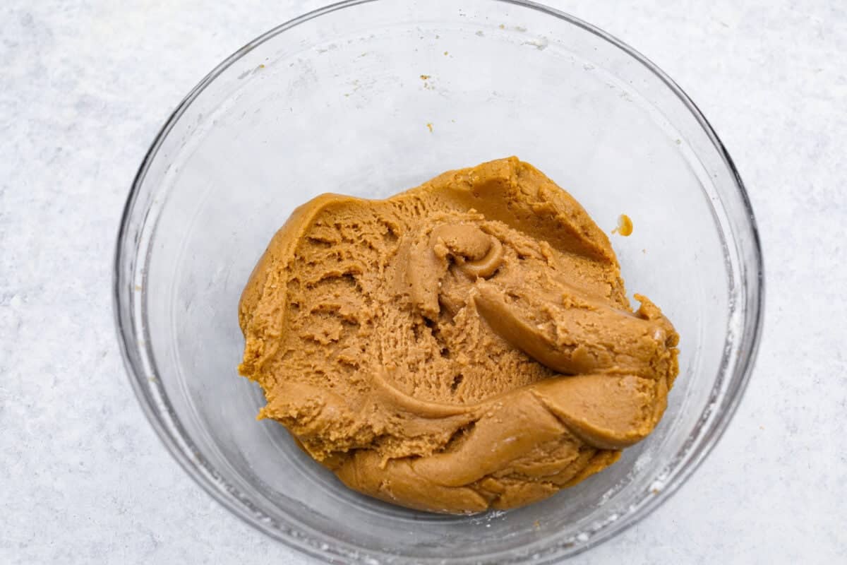 Overhead shot of mixed browned butter cookie dough. 