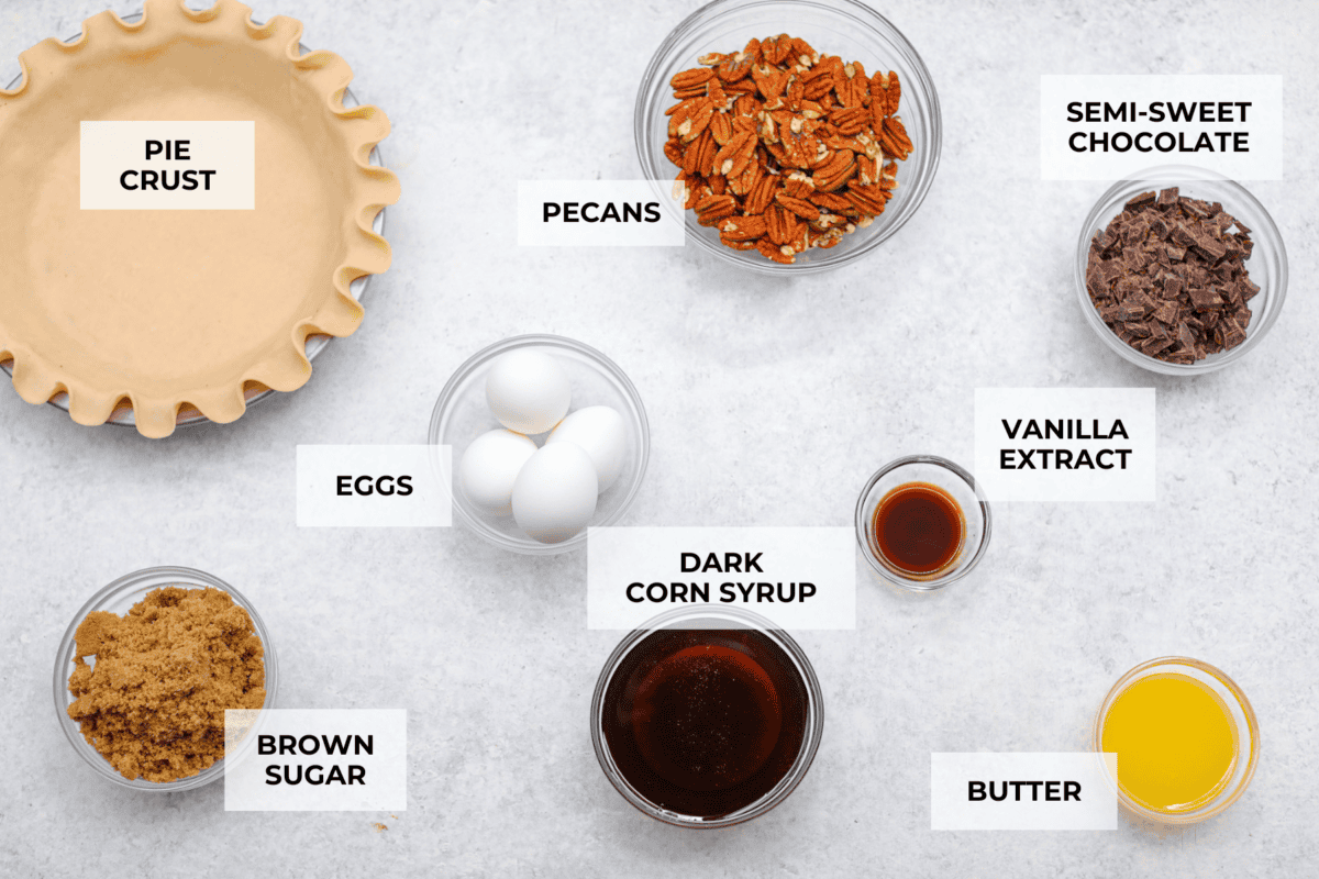 Overhead shot of labeled ingredients. 