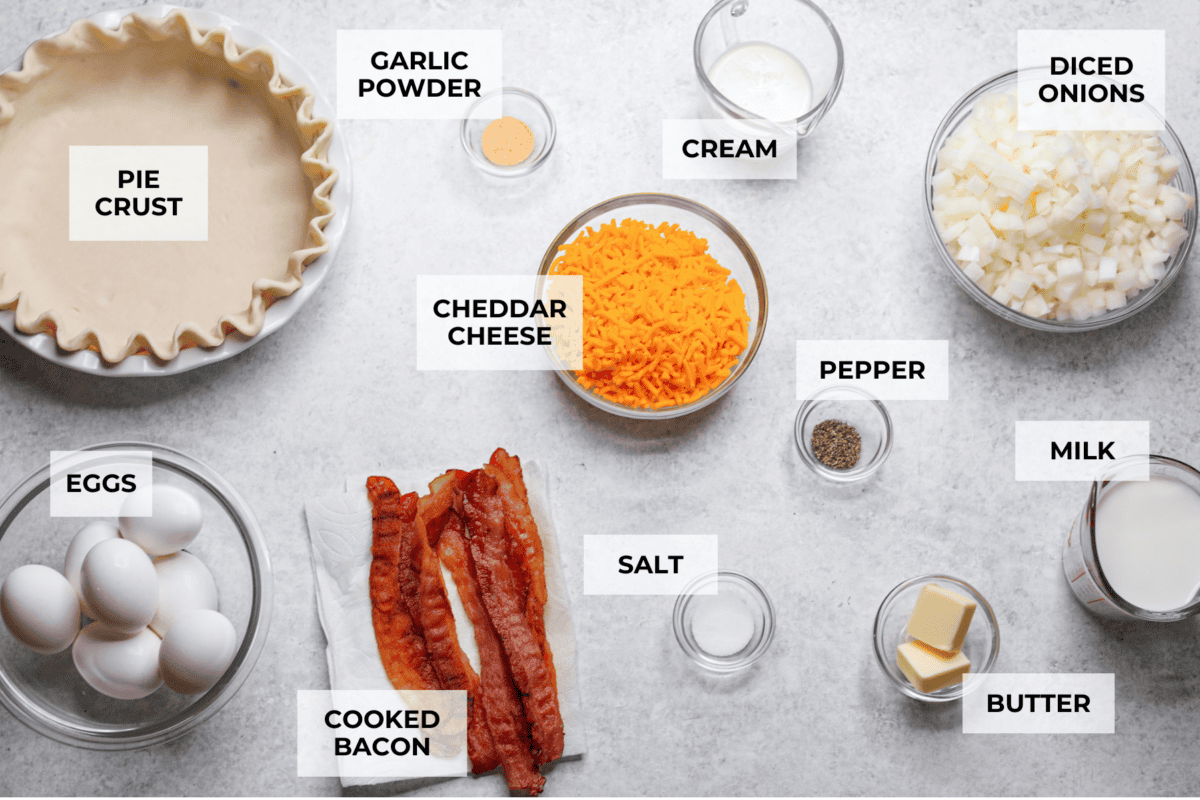 Overhead shot of labeled ingredients.