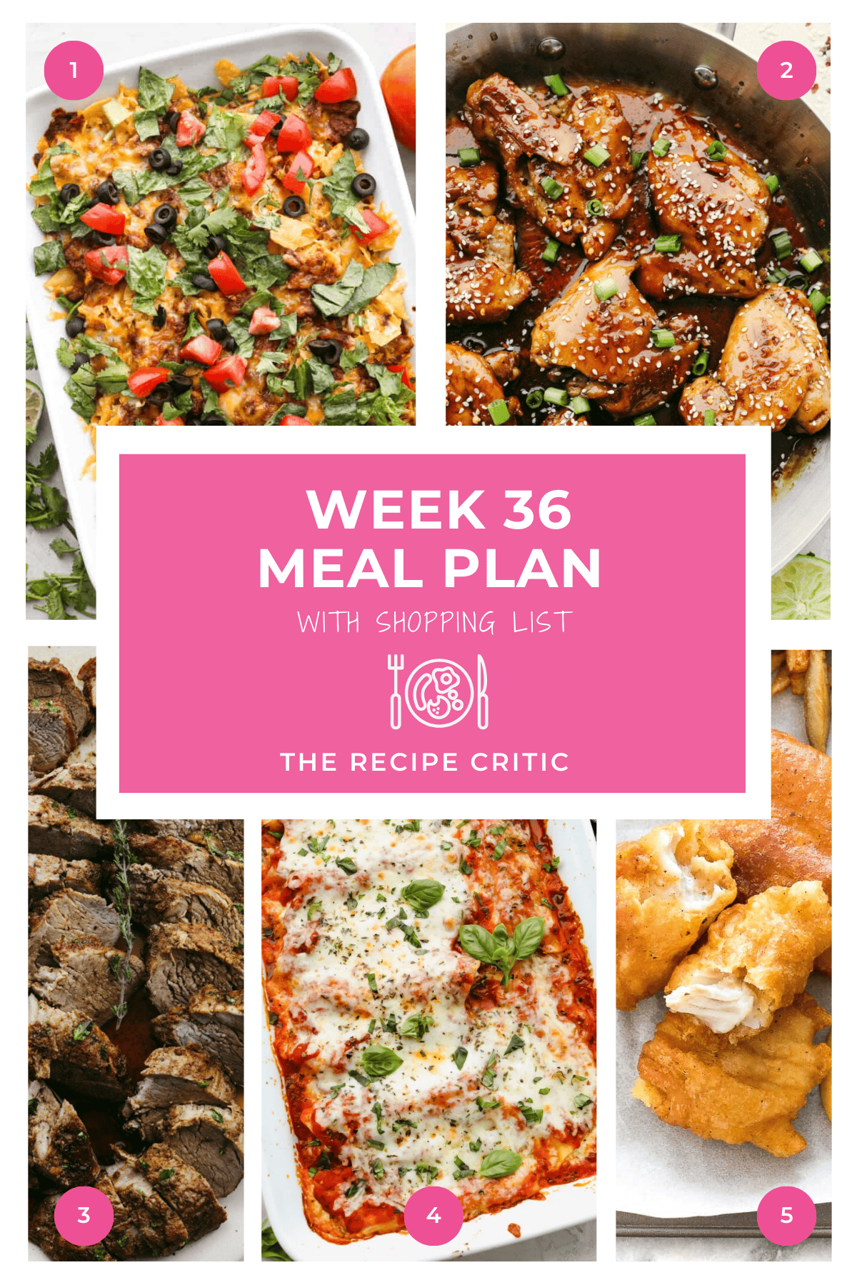 Week 36 menu plan collage with 5 photos 