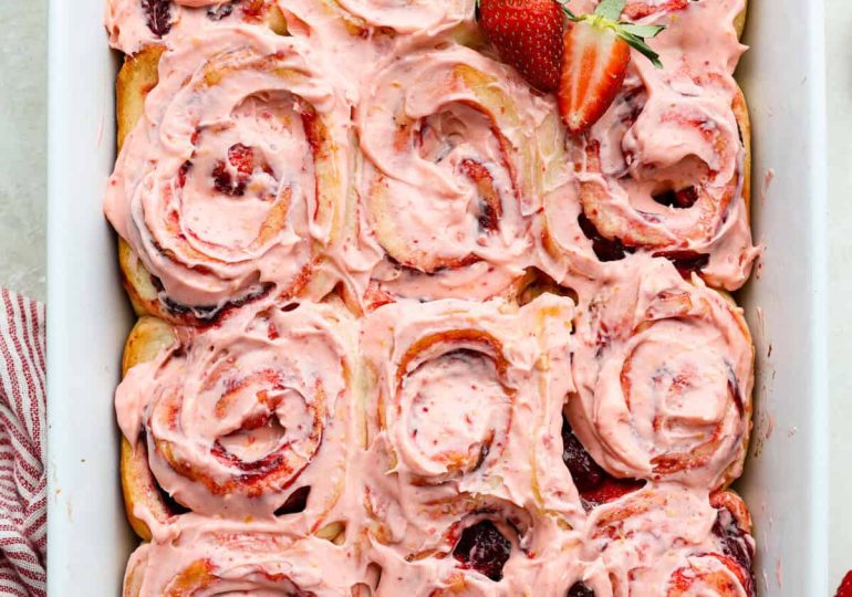 Strawberry Cinnamon Rolls with Lemon Cream Cheese Glaze
