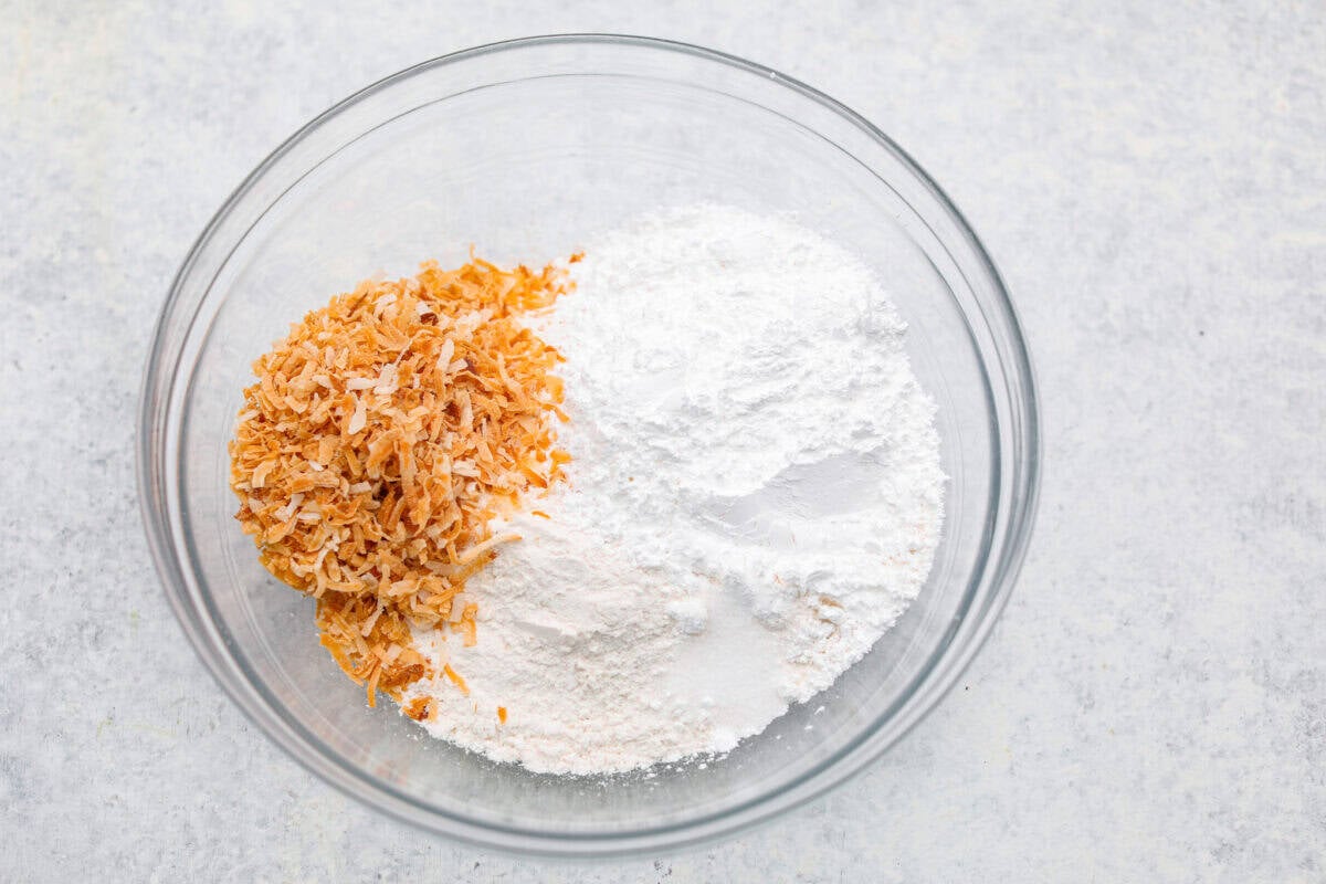 Crust ingredients added to a bowl. 