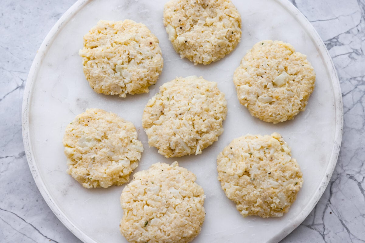 Patties formed and on a plate. 