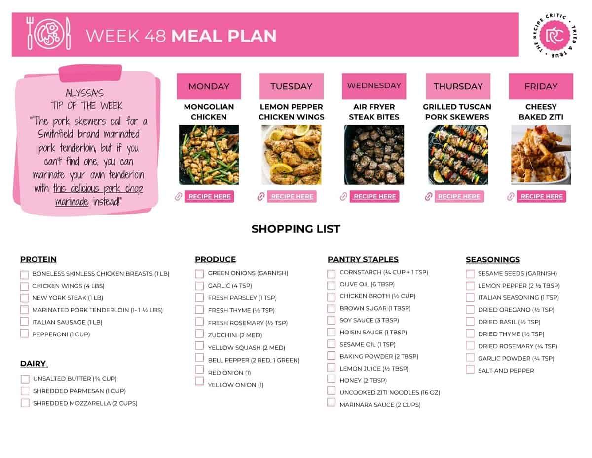 Picture of the printable shopping list. 