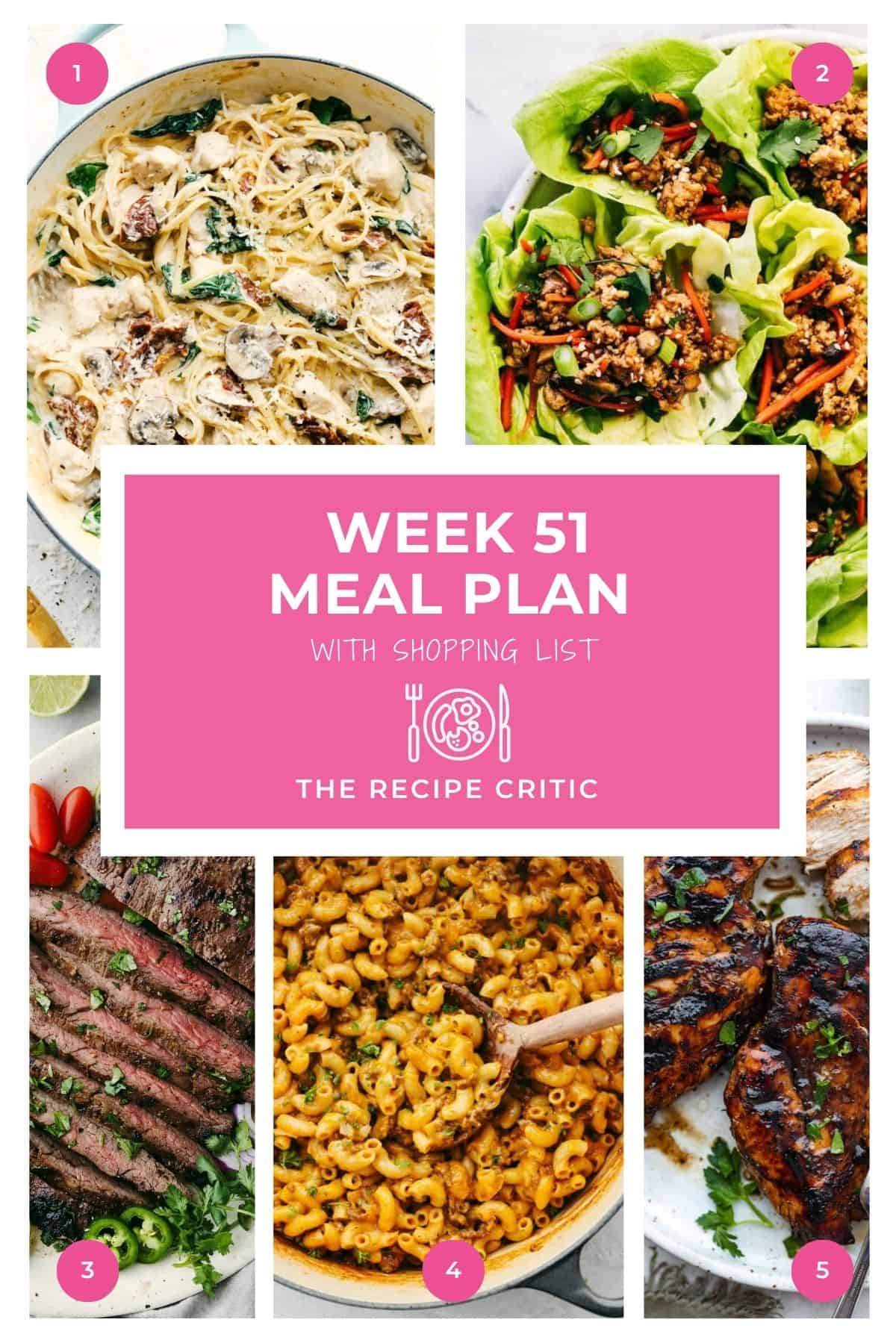 Collage of pictures of the weekly meal plan dinners.