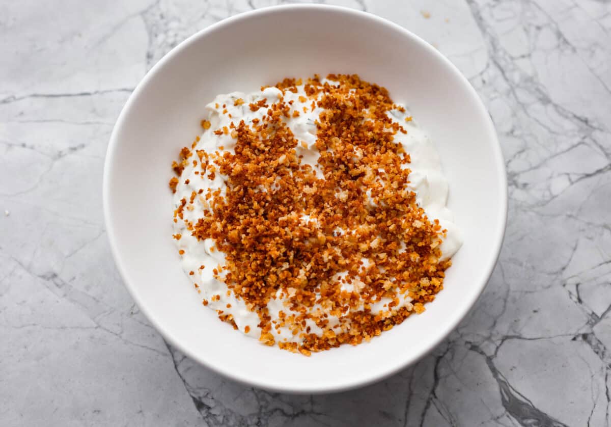 Crispy breadcrumbs added to the top of the dip. 