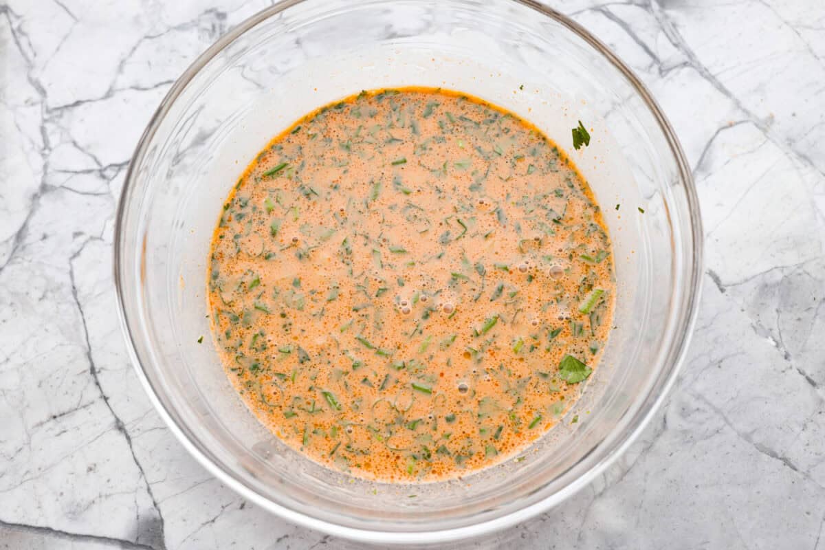 Sauce ingredients in a bowl all mixed together. 