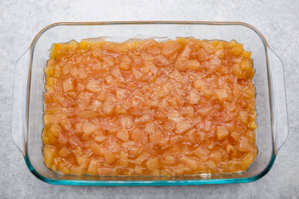 Apple pie filing layer aded to the top of the cream cheese layer. 