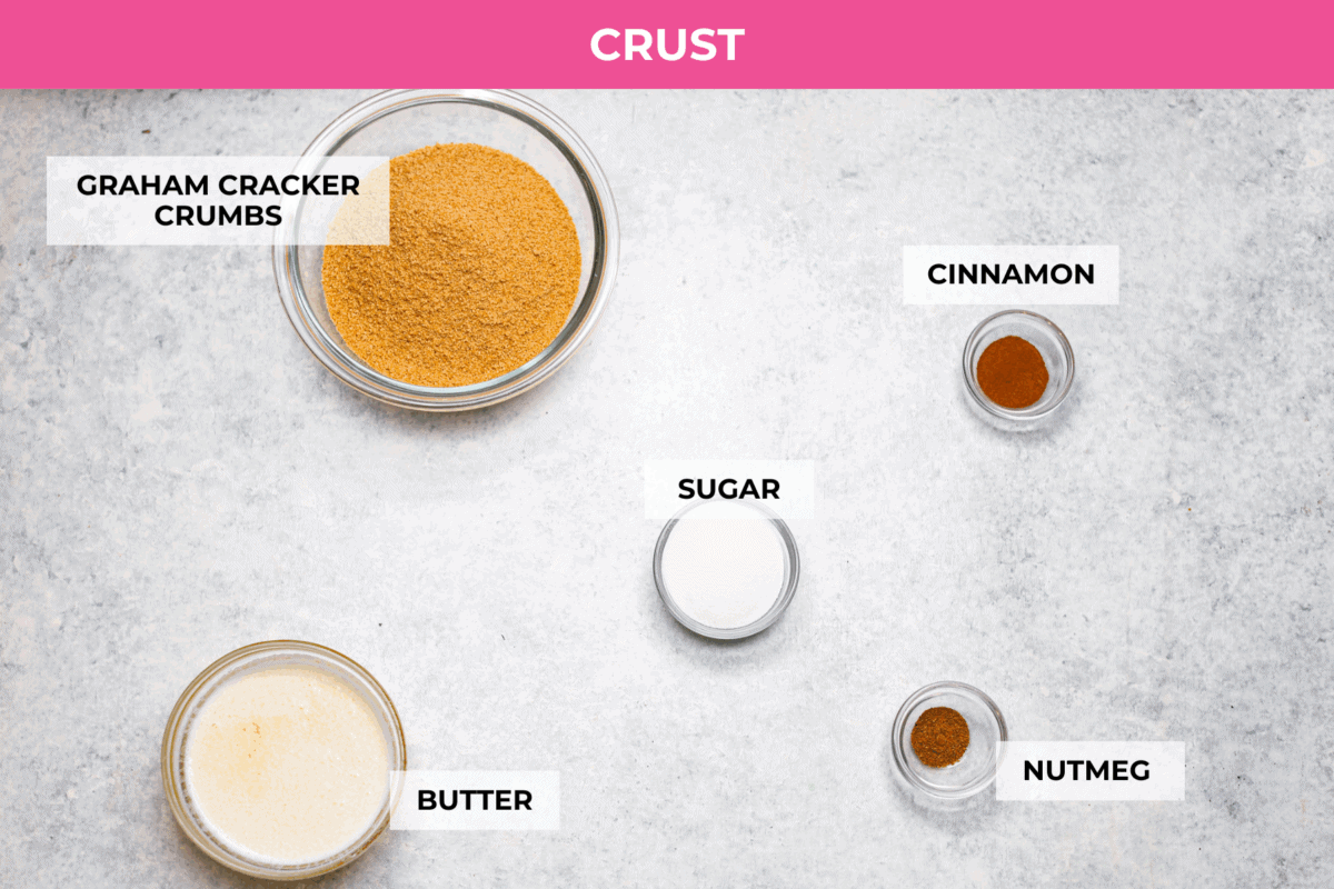 Overhead shot of labeled ingredients for the apple pie lush crust. 