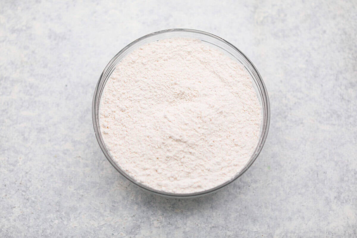 Dry ingredients sifted in a bowl. 
