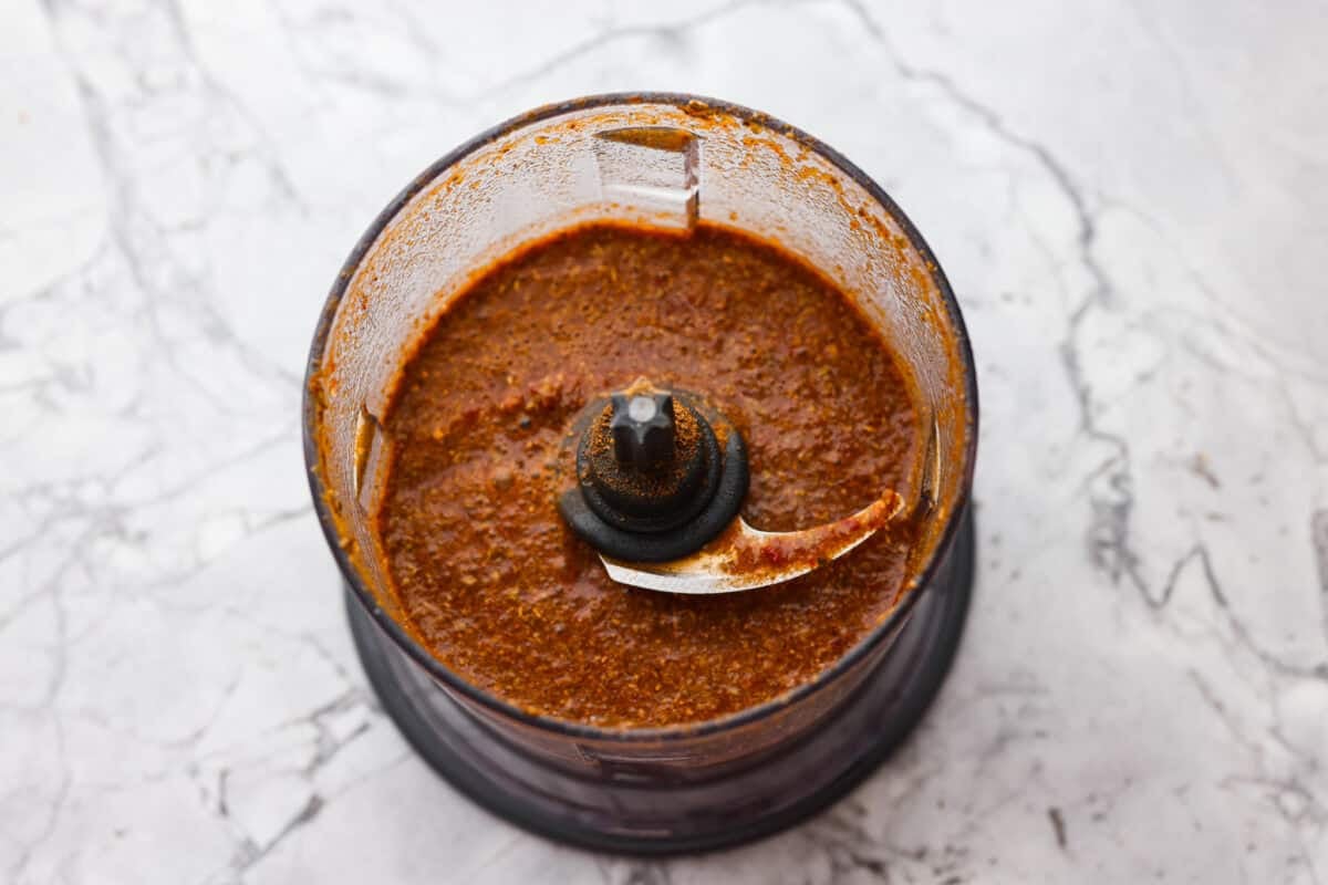 All of the sauce ingredients blended up in a food processor. 