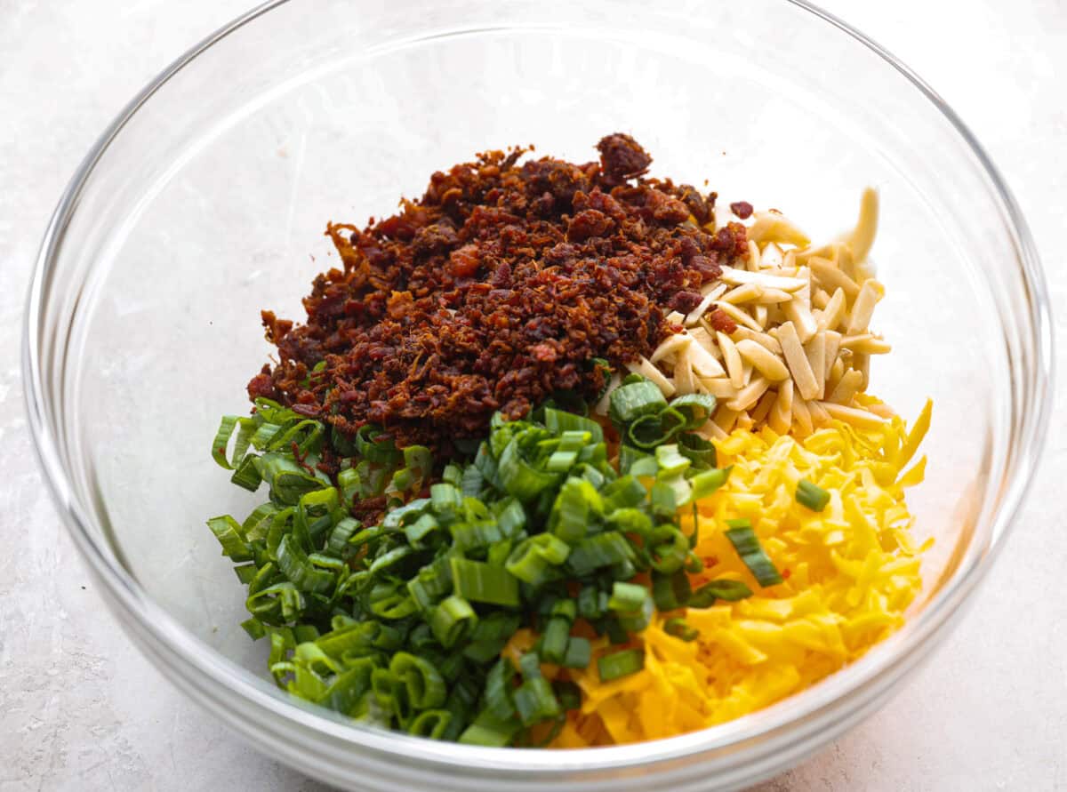 Ingredients added to a mixing bowl.