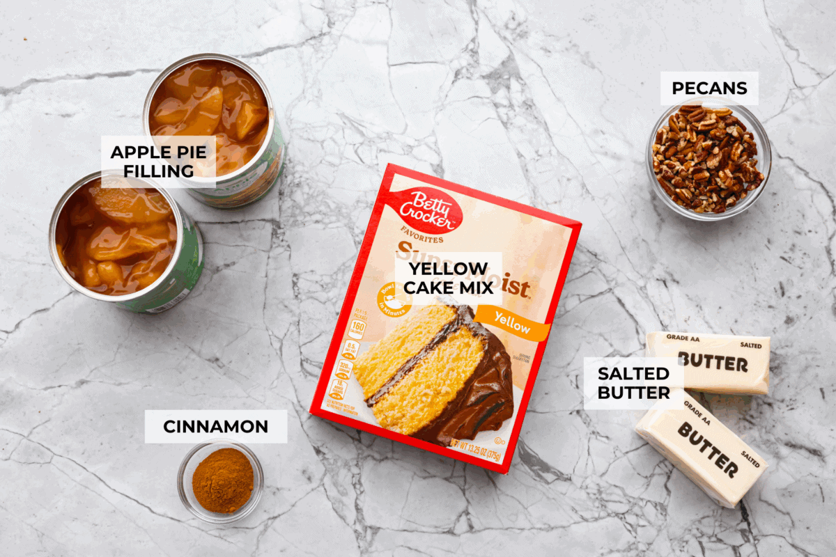 Overhead shot of labeled ingredients.