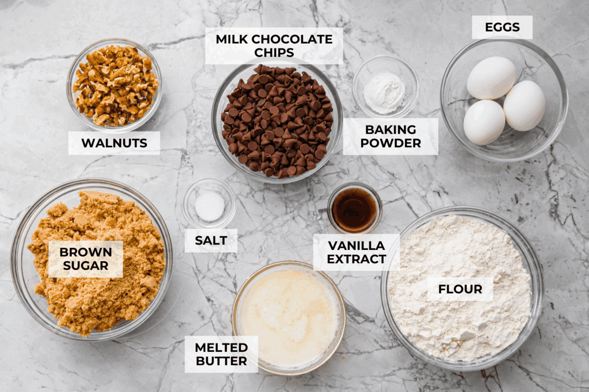 Overhead shot of labeled congo bars ingredients.