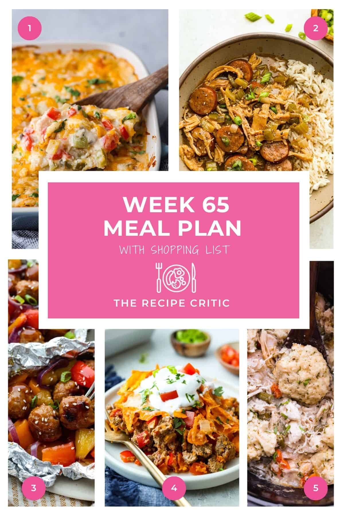 Collage of hero images from each featured recipe in the weekly meal plan.
