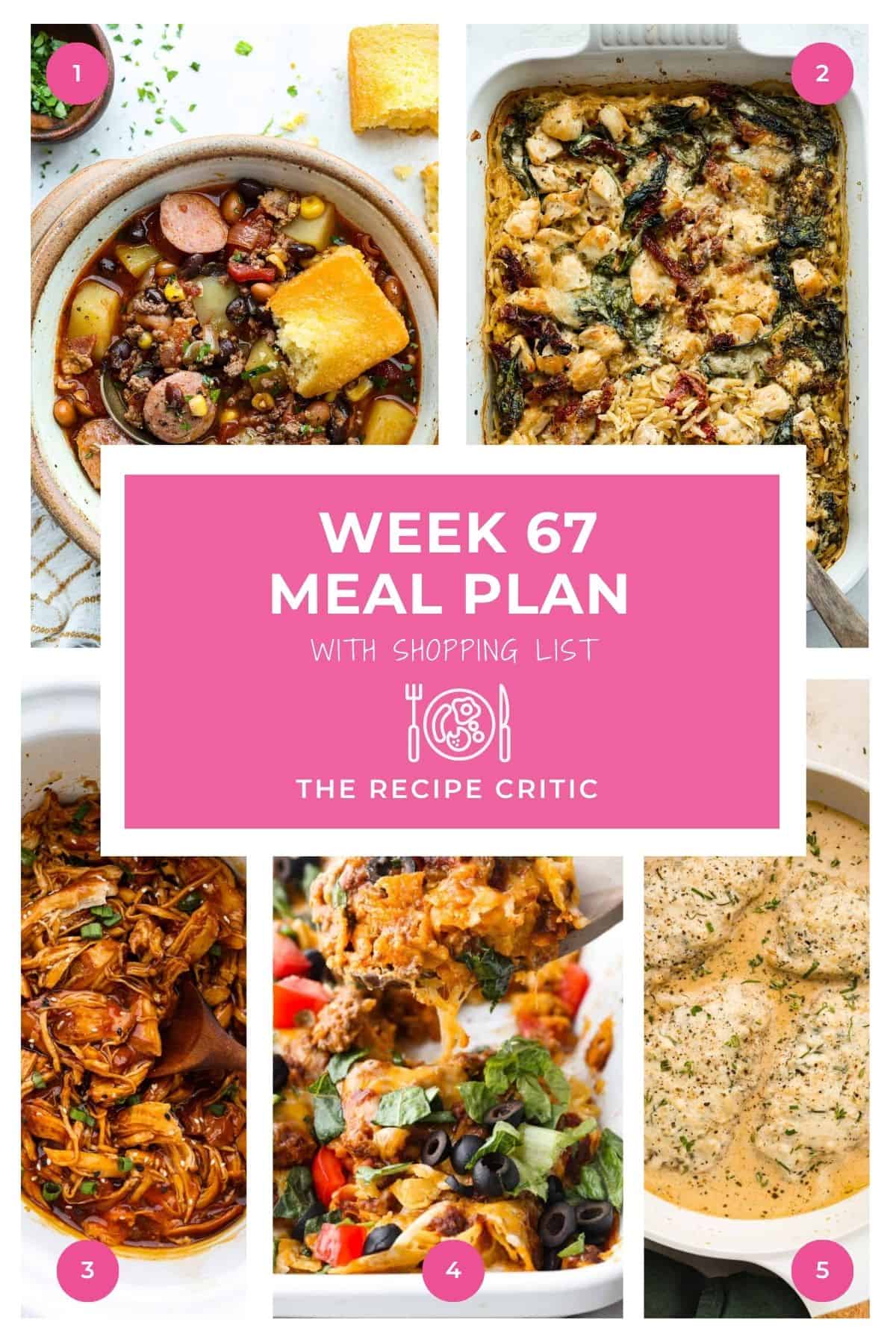 Collage of each of this weekly meal plan recipe's hero images. 
