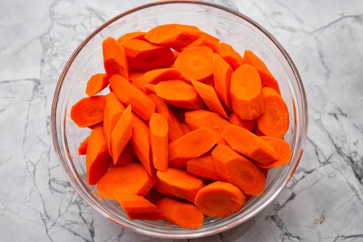 Sliced carrots in a bowl. 