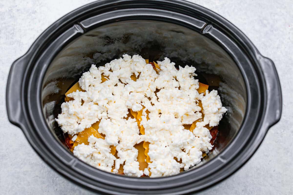 Cheese mixture layered on top of the noodles. 