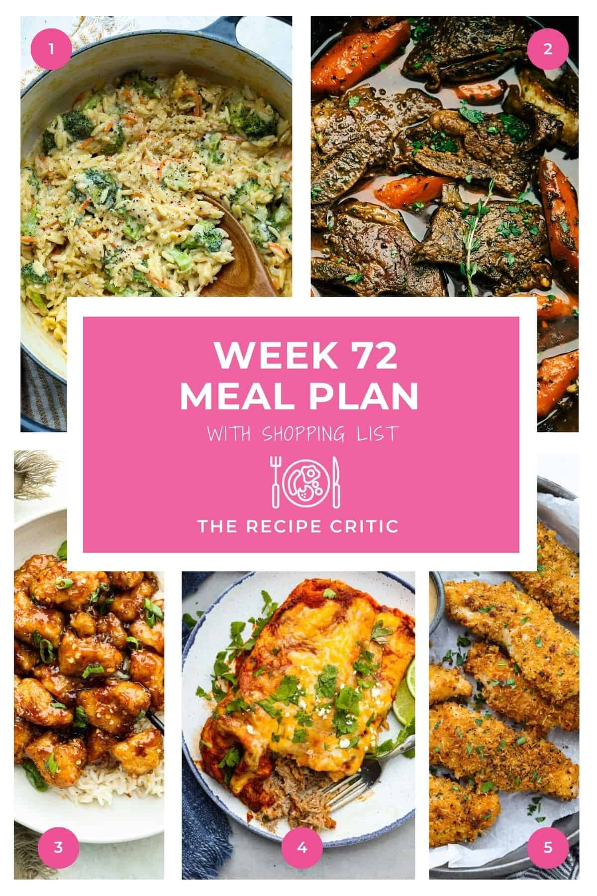 Collage of hero images from the recipes included in the weekly meal plan. 