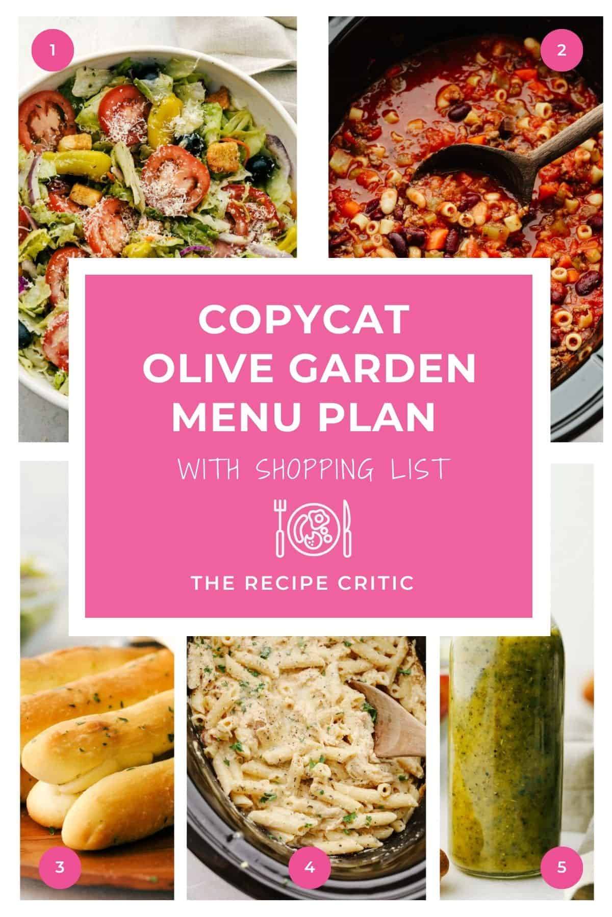 Collage of all of the images from the recipes in the copycat olive garden menu. 