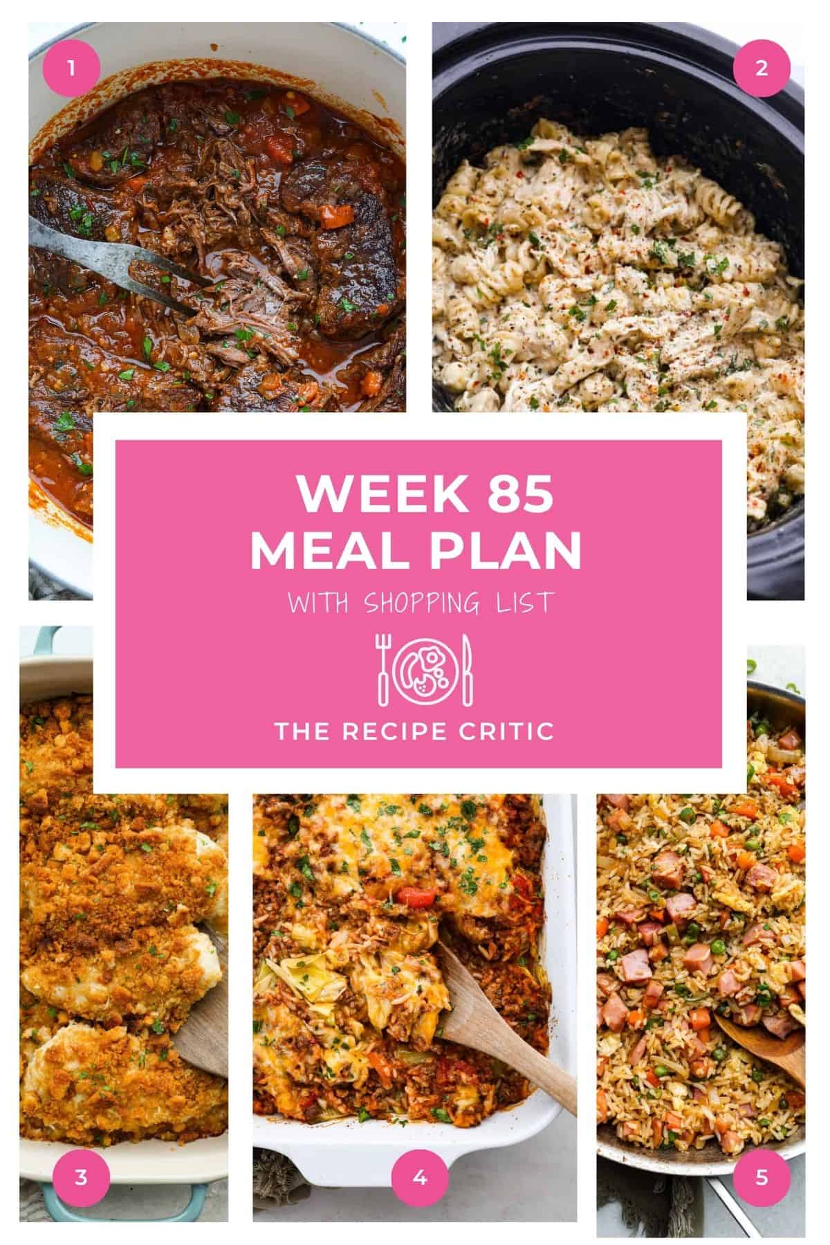 Collage of all of the hero images from the recipes used in this weekly meal plan. 