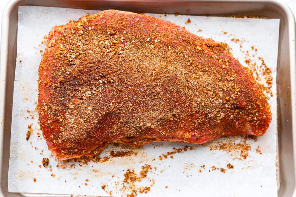 Santa Maria grilled tri-tip is juicy, smoky, and loaded with bold flavor from a delicious spice rub. Grilled until perfectly tender with a gorgeous crust, it’s an easy recipe that’s always a hit at cookouts and summer dinners. Tri Tip covered in oil and the spice rub.