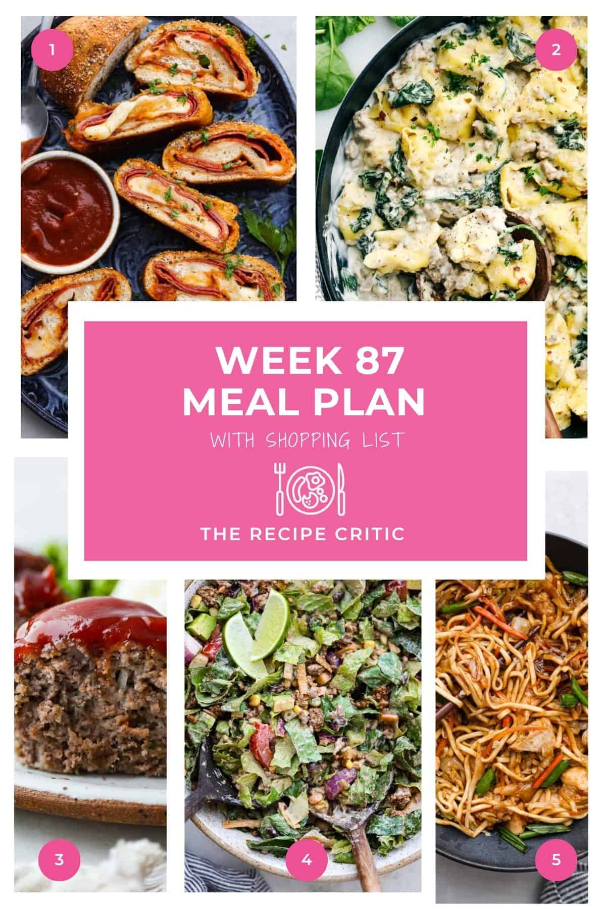 Collage of all of the hero images of the recipes being used in this weekly meal plan. 