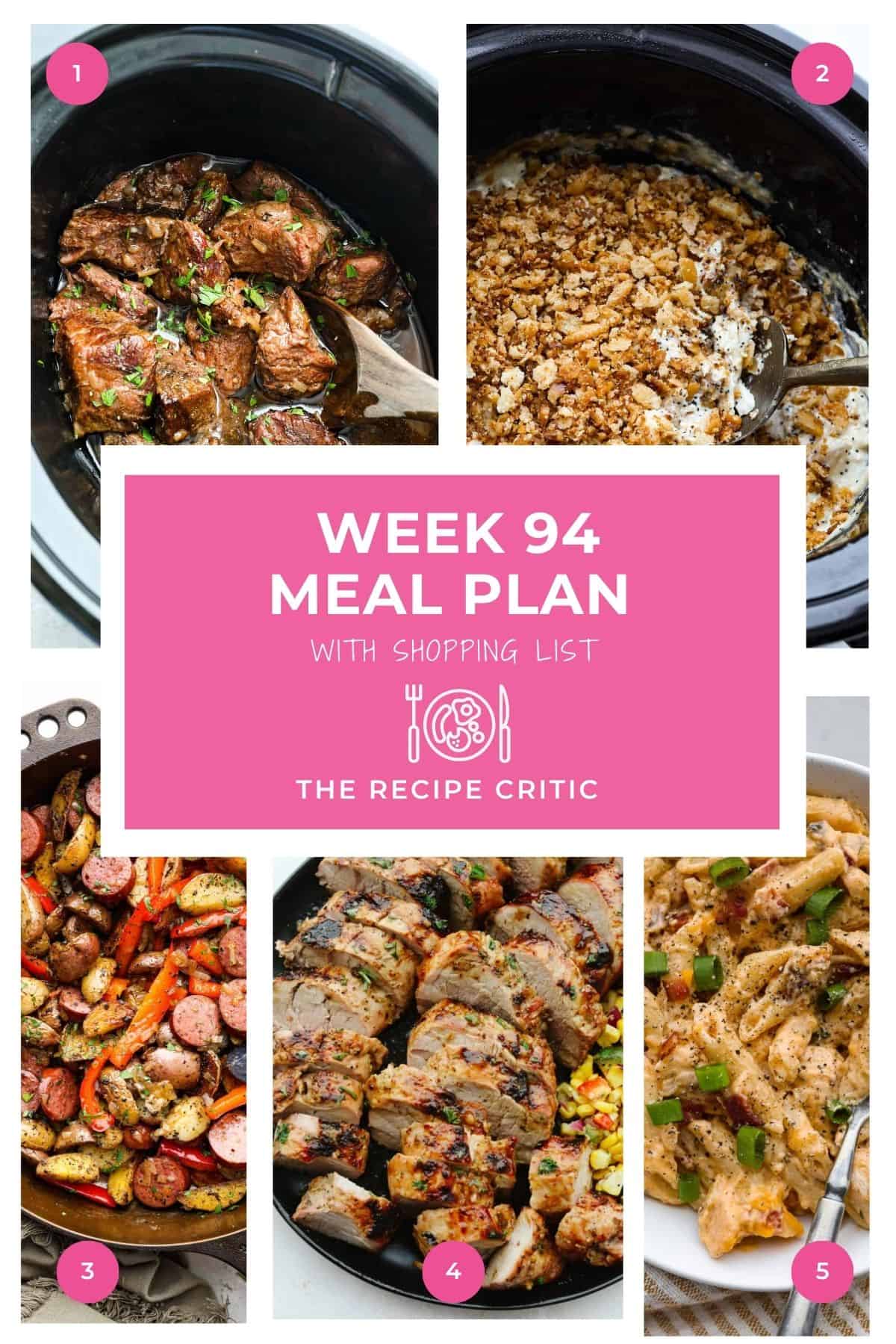 Collage of all of the hero images from this week's meal plan. 