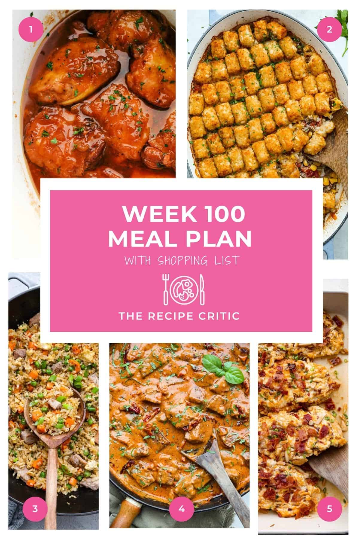 Collage of all the hero images from this weekly meal plan 100. 
