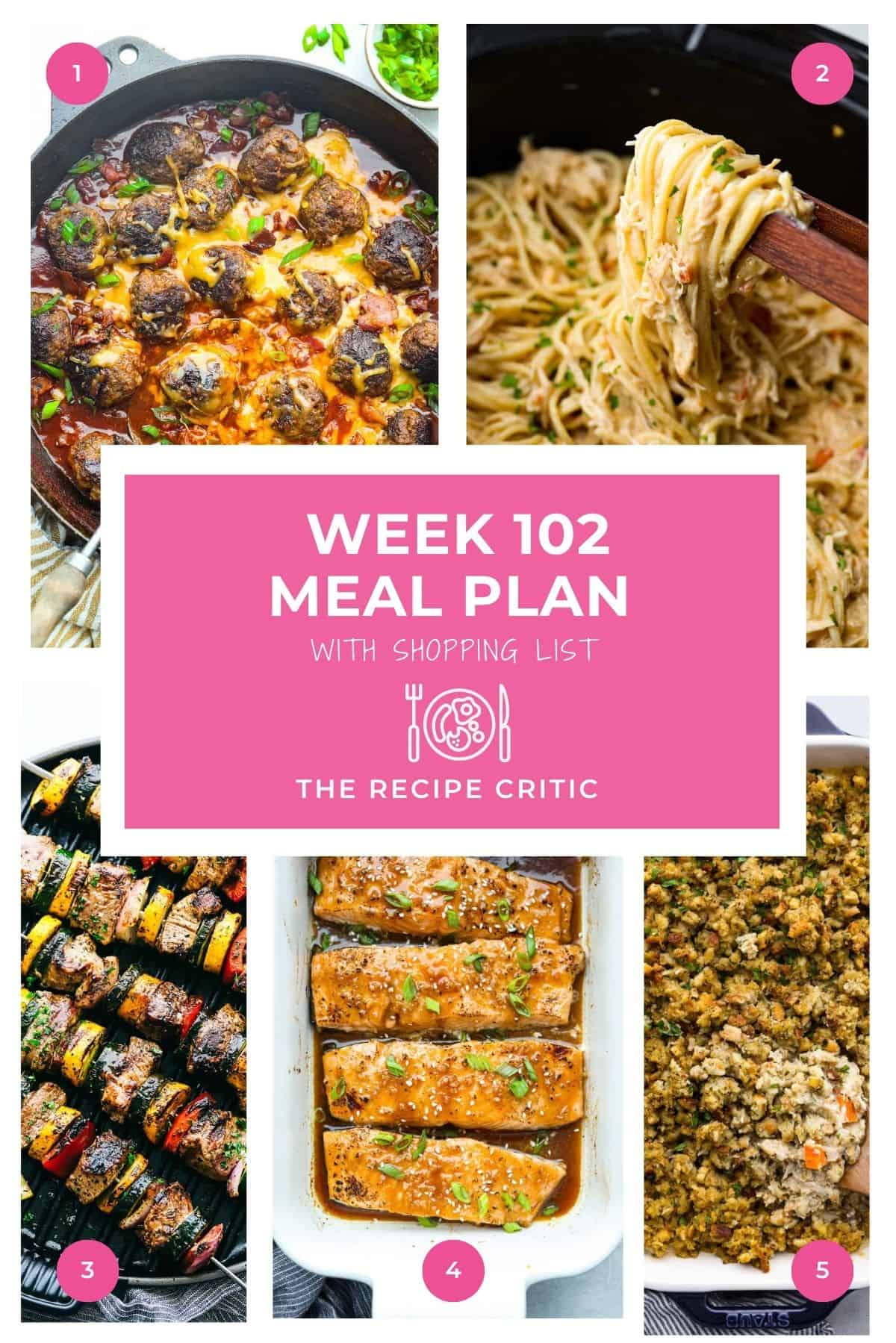 This week’s meal plan is full of easy dinners that make busy nights feel a little easier. I picked five family-friendly recipes with plenty of variety, so you can spend less time figuring out what to make and more time enjoying dinner together. Collage of the hero images from the recipes used in this weeks meal plans.