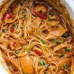 Slow Cooker Honey Garlic Chicken Noodles
